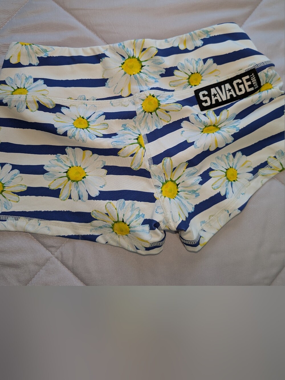 Savage Barbell Fenty Blue, White & Yellow Daisy Stripe Workout Shorts